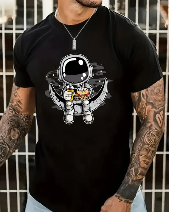 Cartoon Astronaut Shirt for Men – Casual Summer Streetwear Tee