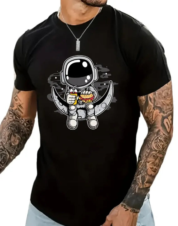 Cartoon Astronaut Shirt for Men – Casual Summer Streetwear Tee