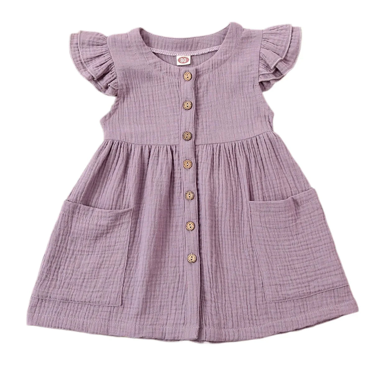 0-6Years Toddler Kid Baby Girl Summer Dress Ruffles Sleeves Cotton Button Pocket Dress Sundress