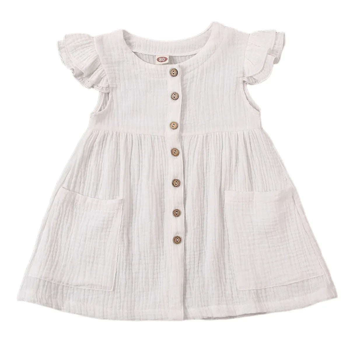 0-6Years Toddler Kid Baby Girl Summer Dress Ruffles Sleeves Cotton Button Pocket Dress Sundress