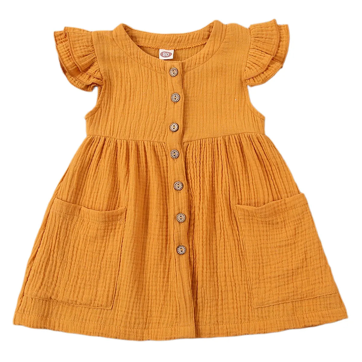 0-6Years Toddler Kid Baby Girl Summer Dress Ruffles Sleeves Cotton Button Pocket Dress Sundress
