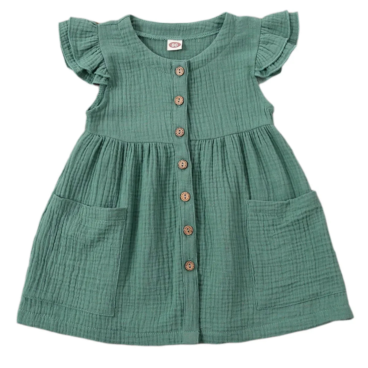 0-6Years Toddler Kid Baby Girl Summer Dress Ruffles Sleeves Cotton Button Pocket Dress Sundress